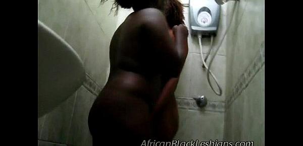  Light skinned sista Lisha fucked by dark African babe in shower